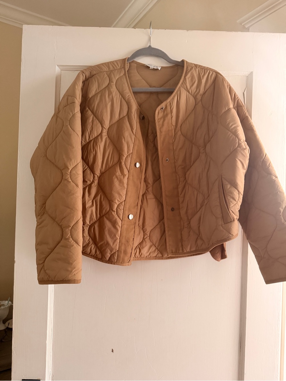 Cropped Quilted Bomber Jacket in Camel